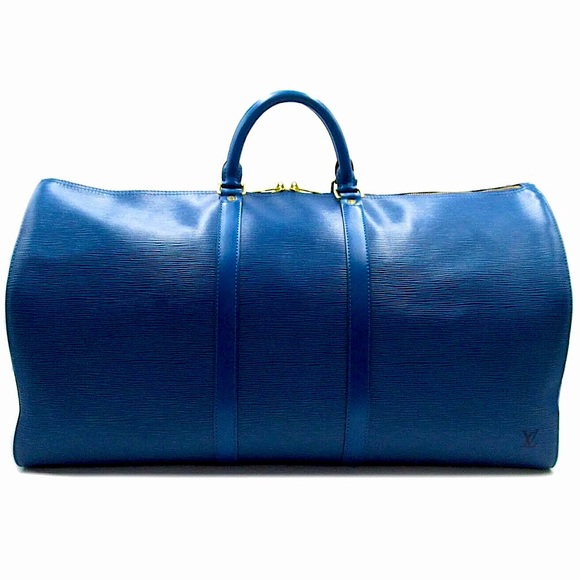 LOUIS VUITTON Blue Epi Leather Keepall 60 Boston Travel Duffel Bag SP0915 - Picture 3 of 15